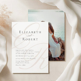 Minimalistisch Beige Monogram Couple Foto Wedding Einladung