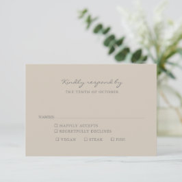 Minimalistisch Beige Taupe Drehbuch Auswahl RSVP Karte