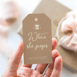 Minimalistisch Beige Teddy Bear Baby Dusche Pop It Geschenkanhänger