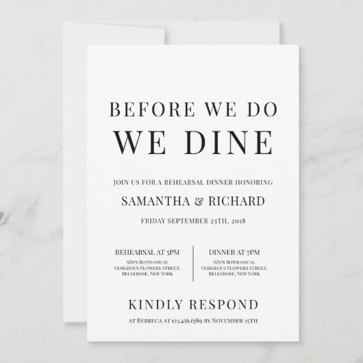 Minimalistisch Bevor wir essen Probe Einladung (Vorderseite)