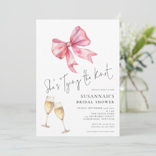 Minimalistisch bindet sie das Brautparty des Knote Einladung (Stehend Vorderseite)