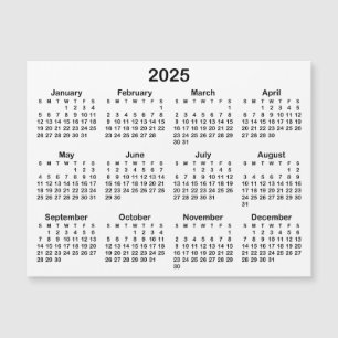 Minimalistisch Black 2025 Magnetic Calendar Magnetkarte