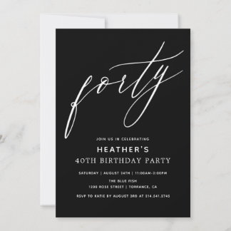 Minimalistisch Black 40 40 h Geburtstagsparty Einladung