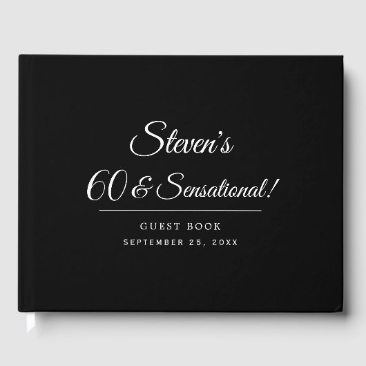 Minimalistisch Black 60 und sensationelle Geburtst Gästebuch (Vorderseite)
