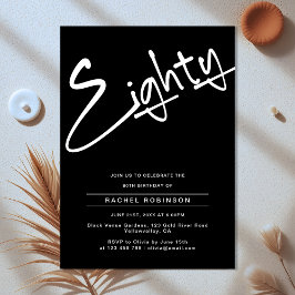 Minimalistisch Black Adult 80. Geburtstagsparty Einladung