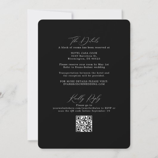 Minimalistisch Black All One UAWG QR Code Wedding Einladung (Rückseite)