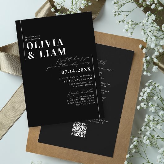 Minimalistisch Black All One UAWG QR Code Wedding Einladung