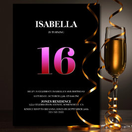 Minimalistisch Black and Pink 16. Geburtstagsparty Einladung