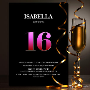 Minimalistisch Black and Pink 16. Geburtstagsparty Einladung