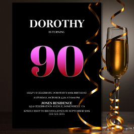 Minimalistisch Black and Pink 90. Geburtstagsparty Einladung