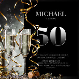 Minimalistisch Black and Silver 50. Geburtstagspar Einladung