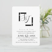 Minimalistisch Black and White Heart Bar Wedding S Einladung (Stehend Vorderseite)