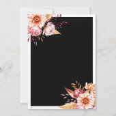 Minimalistisch Black Boho Floral Wedding Einladung (Rückseite)
