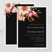 Minimalistisch Black Boho Floral Wedding Einladung (Vorne/Hinten)