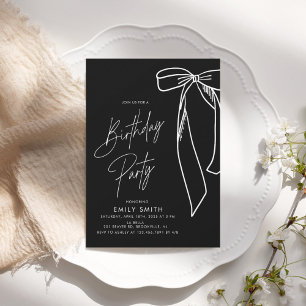 Minimalistisch Black Bow Birthday Einladung