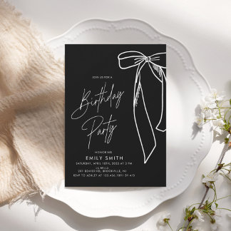 Minimalistisch Black Bow Birthday Einladung