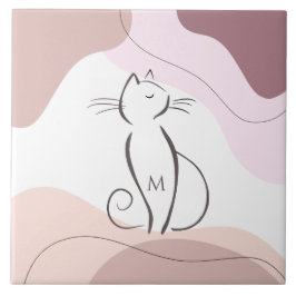 Minimalistisch Black Cat Bio Boho Formen Monogram Fliese