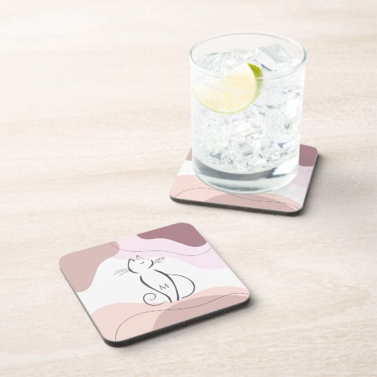 Minimalistisch Black Cat Bio Boho Formen Monogram Getränkeuntersetzer (Rechte Seite)