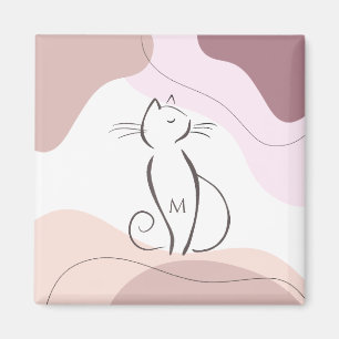 Minimalistisch Black Cat Bio Boho Formen Monogram Magnet
