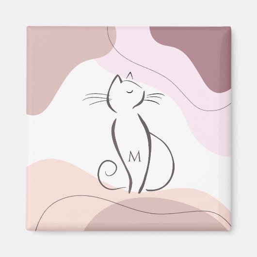 Minimalistisch Black Cat Bio Boho Formen Monogram Magnet (Vorne)