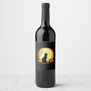 Minimalistisch Black Cat Halloween Weinetikett
