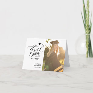 Minimalistisch Black Elegant Script Foto Abschluss Dankeskarte