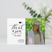 Minimalistisch Black Elegant Script Foto Abschluss Dankeskarte (Stehend Vorderseite)