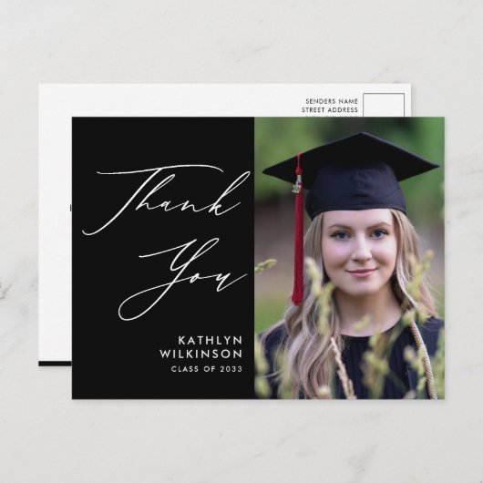 Minimalistisch Black Elegant Script GRAD Vielen Da Postkarte (Vorne/Hinten)