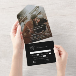 Minimalistisch Black Foto Hochzeit Siegel und send All In One Einladung