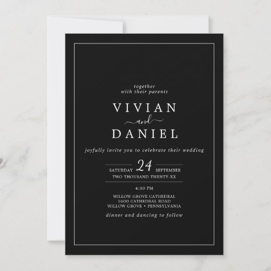 Minimalistisch | Black Foto QR Code Wedding Einladung (Vorderseite)