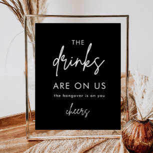 Minimalistisch Black Funny Wedding Open Bar Sign Poster