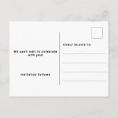 Minimalistisch Black Glitzer Tropfen Hochzeit Ankündigungspostkarte (Rückseite)