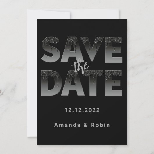 Minimalistisch Black Glitzer Tropfen Hochzeitssemb Save The Date (Vorderseite)