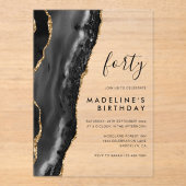 Minimalistisch Black Gold Agate Geode 40. Geburtst Acryleinladungen (Vorderseite)