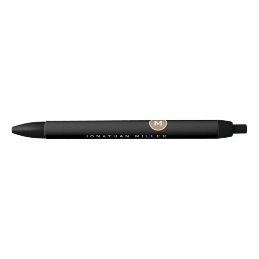 Minimalistisch Black Gold Classic Monogramm Kugelschreiber (Vorderseite)