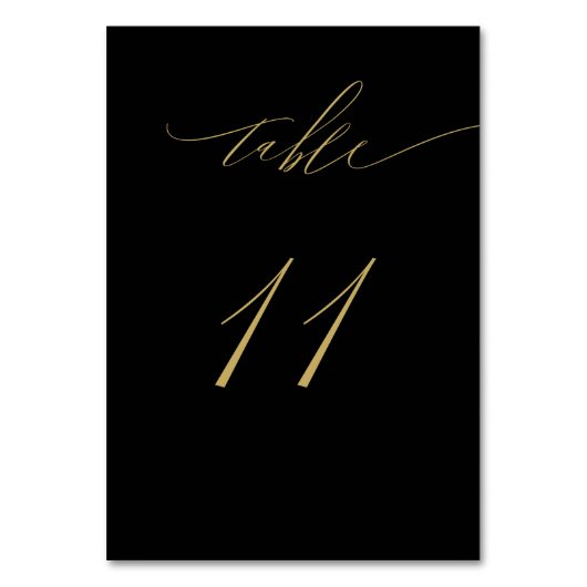 Minimalistisch Black Gold Elegant Script 11 Weddin Tischnummer (Rückseite)