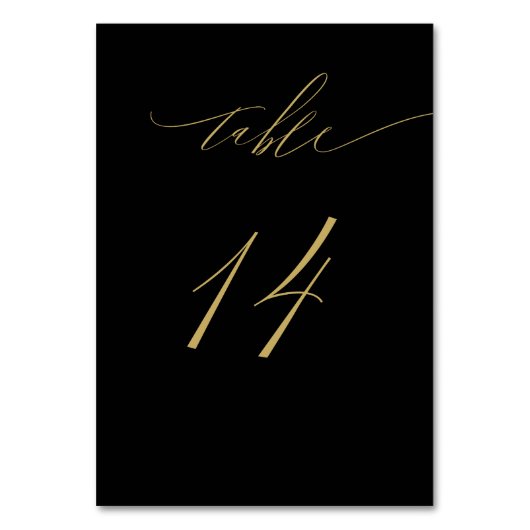 Minimalistisch Black Gold Elegant Script 14 Weddin Tischnummer (Vorderseite)