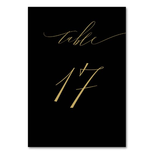 Minimalistisch Black Gold Elegant Script 17 Weddin Tischnummer (Vorderseite)
