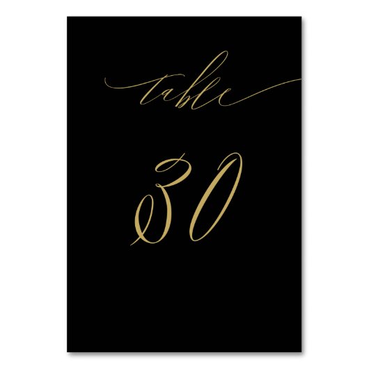 Minimalistisch Black Gold Elegant Script 30 Weddin Tischnummer (Vorderseite)