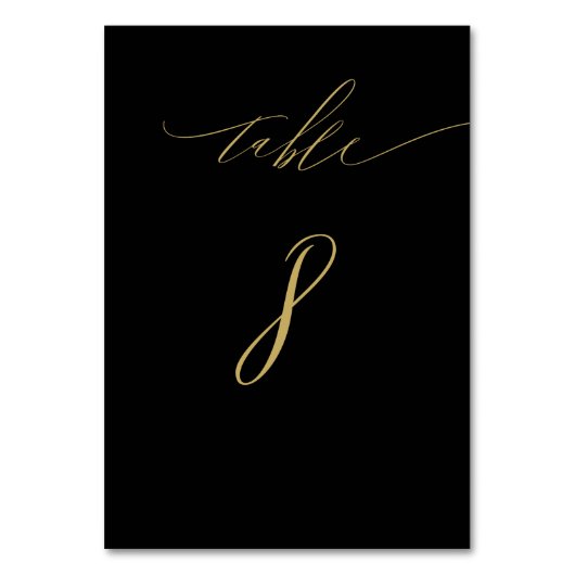 Minimalistisch Black Gold Elegante Script No. 8 We Tischnummer (Vorderseite)