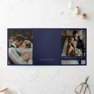 Minimalistisch Black Gold Foto QR Code UAWG wedung Dreifach Gefaltete Einladung