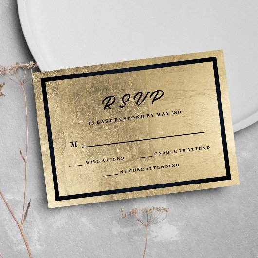 Minimalistisch Black Gold Luxury Wedding RSVP Karte