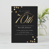 Minimalistisch Black Gold Überraschung 70. Geburts Einladung (Stehend Vorderseite)