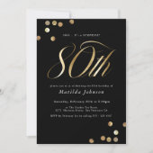 Minimalistisch Black Gold Überraschung 80. Geburts Einladung (Vorderseite)