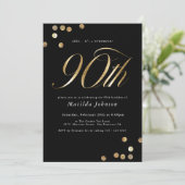 Minimalistisch Black Gold Überraschung 90. Geburts Einladung (Stehend Vorderseite)