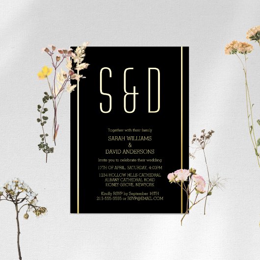 Minimalistisch Black Golden Simple Folieneinladung