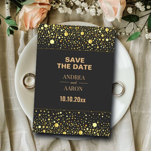 Minimalistisch Black Gray Gold Glitzer Dots 12x18" Save The Date