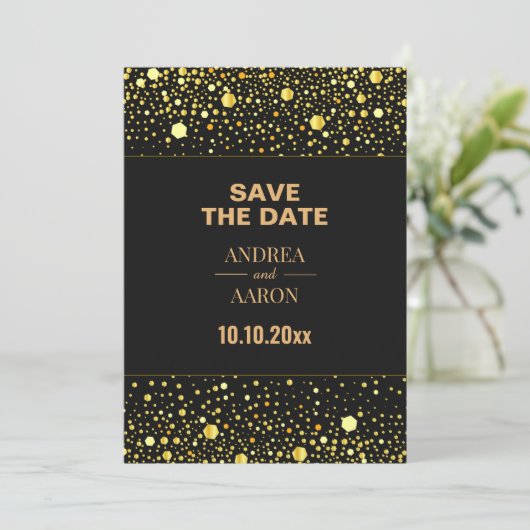 Minimalistisch Black Gray Gold Glitzer Dots 12x18" Save The Date (Stehend Vorderseite)