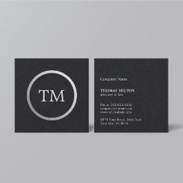 Minimalistisch Black Imitats Silver Monogram Attor Quadratische Visitenkarte