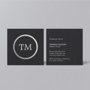 Minimalistisch Black Imitats Silver Monogram Attor Quadratische Visitenkarte